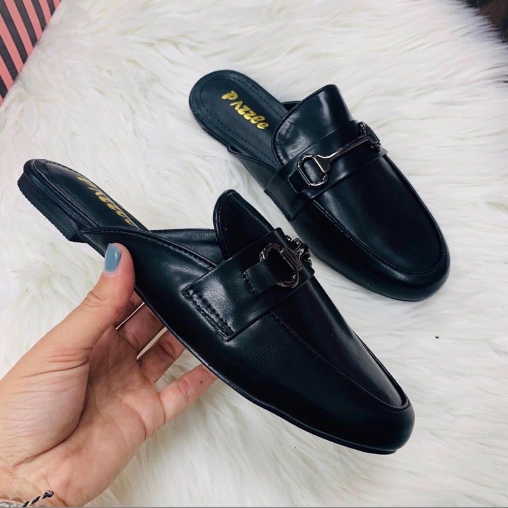 Black Leather Mules
